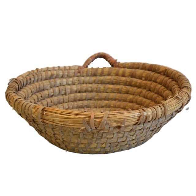 Vintage handmade French woven reed and grass dough, bread, bowl with handle. These bowls were used to let dough rise...