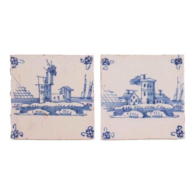 Pair of Delft Faience Tiles in Cobalt Blue, C. 1700's For Sale