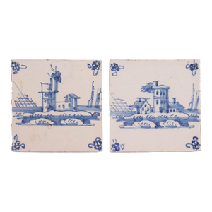 Pair of Delft Faience Tiles in Cobalt Blue, C. 1700's