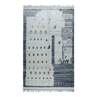 6x9 Gray Hand-Knotted Wool Diamond Field Tribal Modern Carpet Rug For Sale