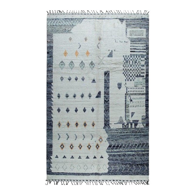 6x9 Gray Hand-Knotted Wool Diamond Field Tribal Modern Carpet Rug For Sale