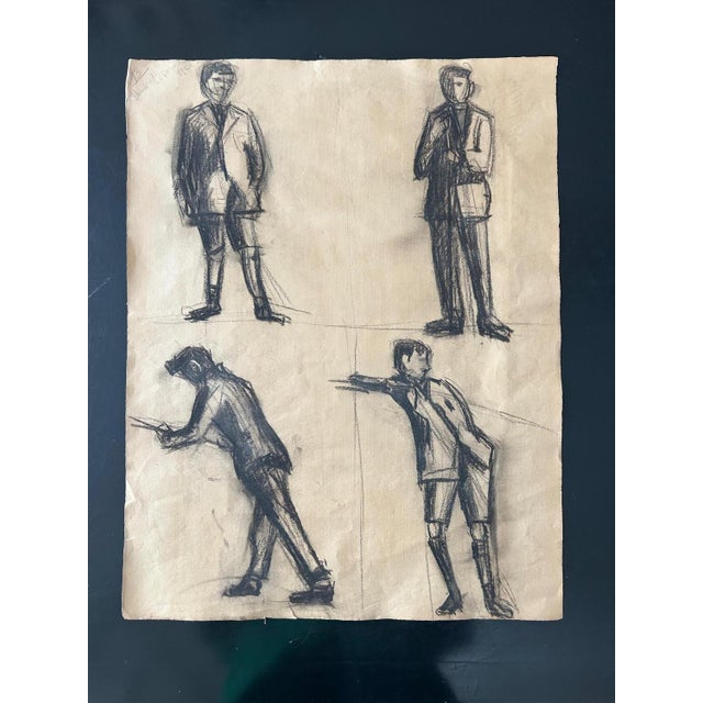 Mid-Century Modern Unknow, Untitled, 1924, Charcoal on Paper, Set of 3 For Sale - Image 3 of 17