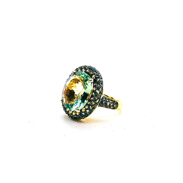 Gemstone "Bochic “Capri” Vintage Yellow Sapphire & Topaz Retro Ring Set In 18K Gold & Silver For Sale - Image 7 of 8