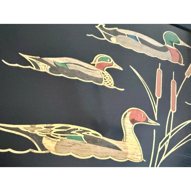 Rare Classic Vintage Mid-Century Modern Couroc of Monterey, Ca ‘Ducks Unlimited’ Tray Designed by Larry Toschik With 5 Varieties of Coastal Ducks For Sale - Image 9 of 12