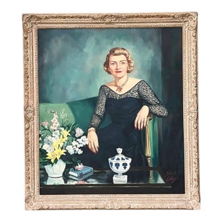 Vintage Portrait Painting on Canvas For Sale
