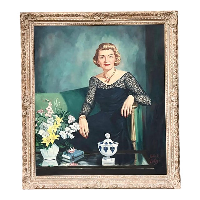 Vintage Portrait Painting on Canvas For Sale