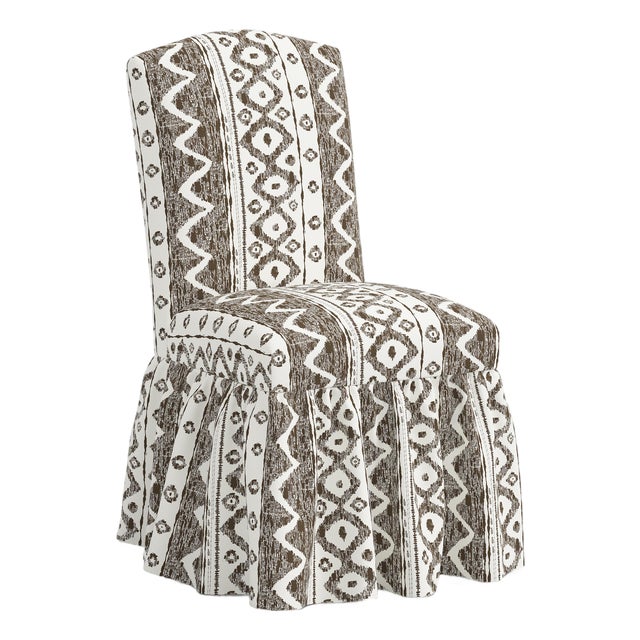 Ruffle Camel Back Dining Chair in Linny Ikat Brown For Sale