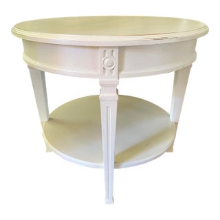 Drexel Heritage Round White Side Table With Lower Shelf For Sale