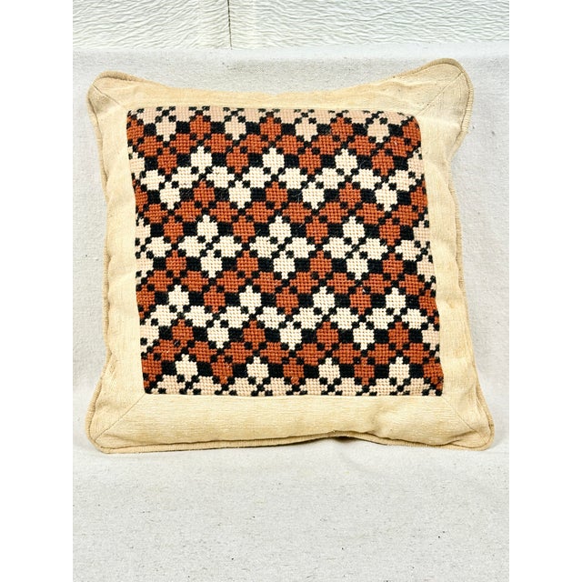 Textile Vintage Handmade Boho Chic Needlepoint Pillow For Sale - Image 7 of 9