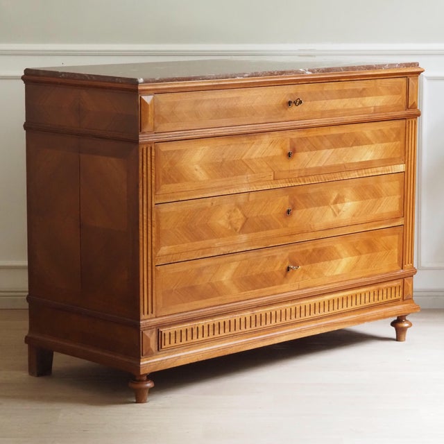 Louis XVI Chest of Drawers in Walnut with Marble Top, 1880s For Sale - Image 18 of 18