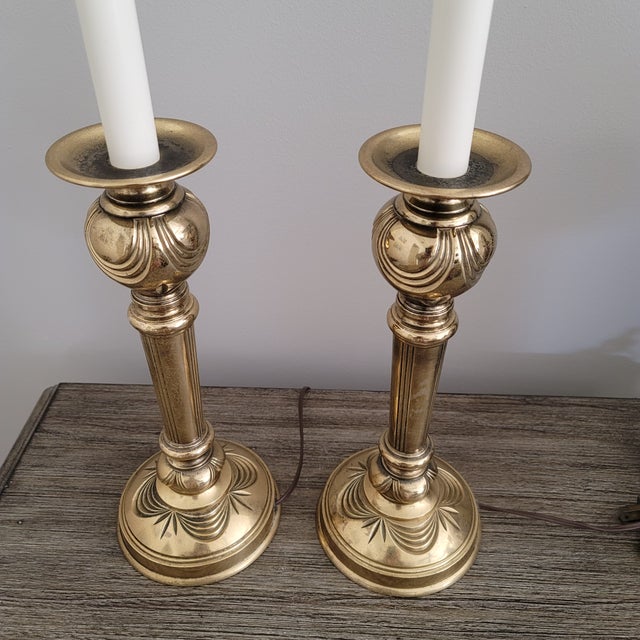 Mid 20th Century Stiffel Brass Candlestick Table/Buffet Lamps With