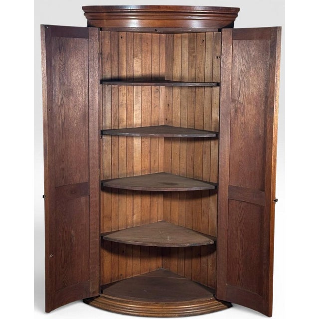 Mid 19th Century Antique Nineteenth Century American Country Pine Curved Bow Front Corner Cupboard Cabinet For Sale - Image 5 of 14