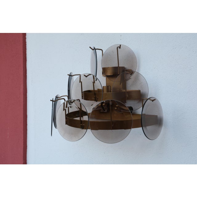 1970s 1970 Vistosi Murano Wall Light Smoked Disc - Set of 2 For Sale - Image 5 of 11