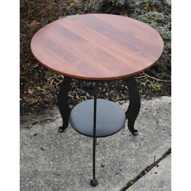Ethan Allen Ethan Allen Cherry Table Top End Round Black Metal Two Tier Accent Side Vintage For Sale - Image 4 of 11