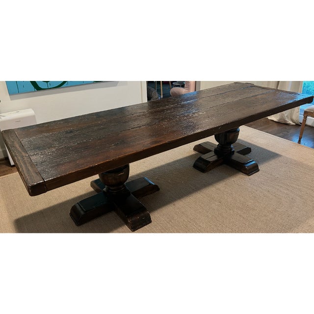 French Provincial Late 20th Century Country French Provincial Oak Farmhouse Double Pedestal Dining Table For Sale - Image 3 of 5