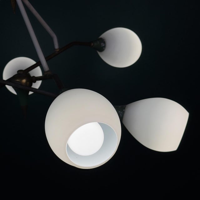 Mid-Century Chandelier with Opaline Glass from Stilnovo, Italy, 1960s For Sale - Image 13 of 18