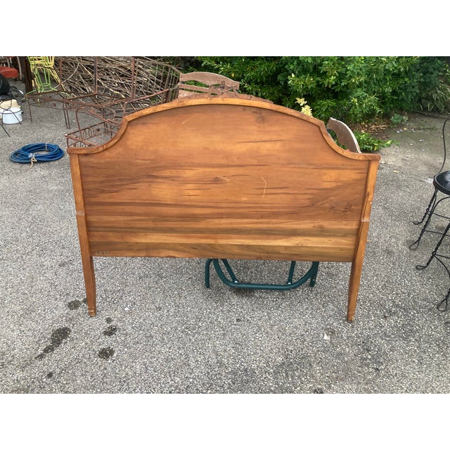 Antique Inlaid Wood Bed Full Size Frame For Sale - Image 9 of 10