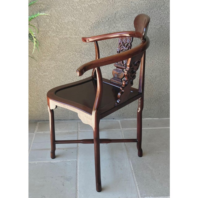 Late 20th-Century Chinese Import-Style Rosewood Corner Armchair For Sale - Image 4 of 11