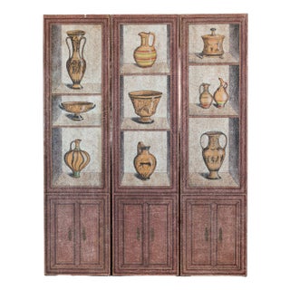 Vintage Chinese Three-Panel Screen with Painted Classical Vessel Motifs For Sale