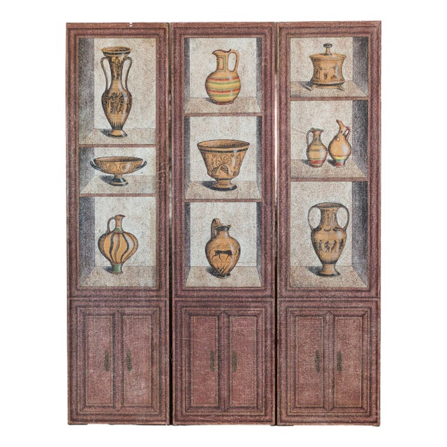 Vintage Chinese Three-Panel Screen with Painted Classical Vessel Motifs For Sale