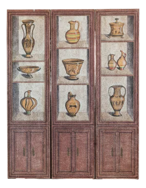 Vintage Chinese Three-Panel Screen with Painted Classical Vessel Motifs