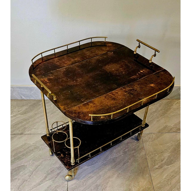 1950s Lacquered Goat Skin Bar Cart by Aldo Tura, Italy For Sale - Image 9 of 18