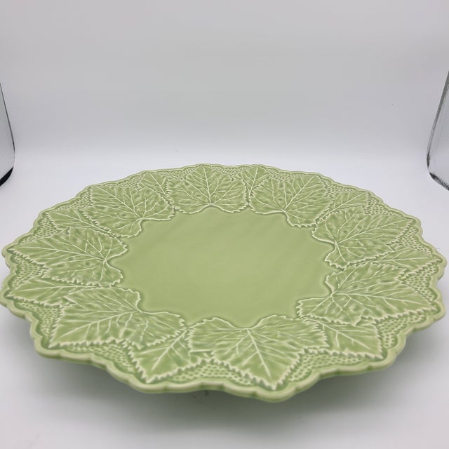 Contemporary Bordallo Pinheiro Platter Maple Leaf Round Green Ceramic Portugal Plate For Sale - Image 10 of 10