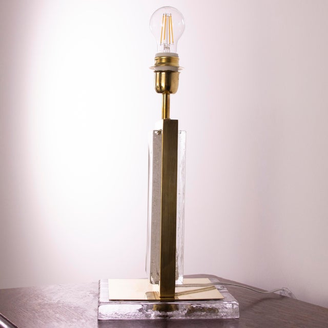 Italian Collectable Handmade Artistic Table Lamp in Murano Glass & Brass, Italy For Sale - Image 6 of 11