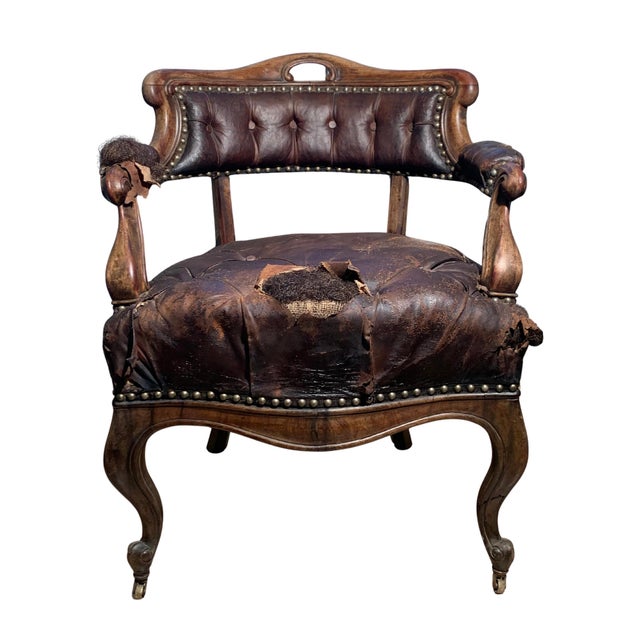 Antique Victorian Brown Leather Chair For Sale - Image 6 of 10