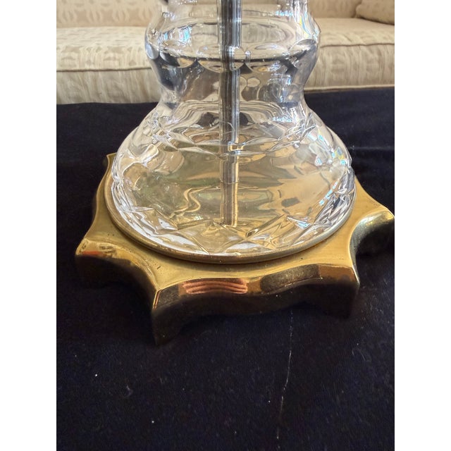 Vintage Waterford Style Elegant Large Crystal and Brass Table Lamps - a Pair For Sale In New York - Image 6 of 9