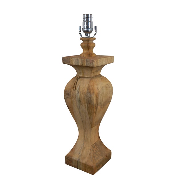 Rustic Anthropologie Handmade Rustic Reclaimed Wood Table Lamp With Cowhide Shade For Sale - Image 3 of 12