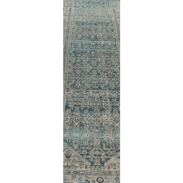 Antique Malayer Persian Long Runner in Blue's With All-Over Design 3'8 X 17'4 For Sale - Image 4 of 14