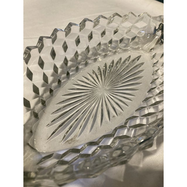 Farmhouse Vintage Fostoria "American" Diamond-Point Crystal Boat Dish With Scroll Handles For Sale - Image 3 of 7