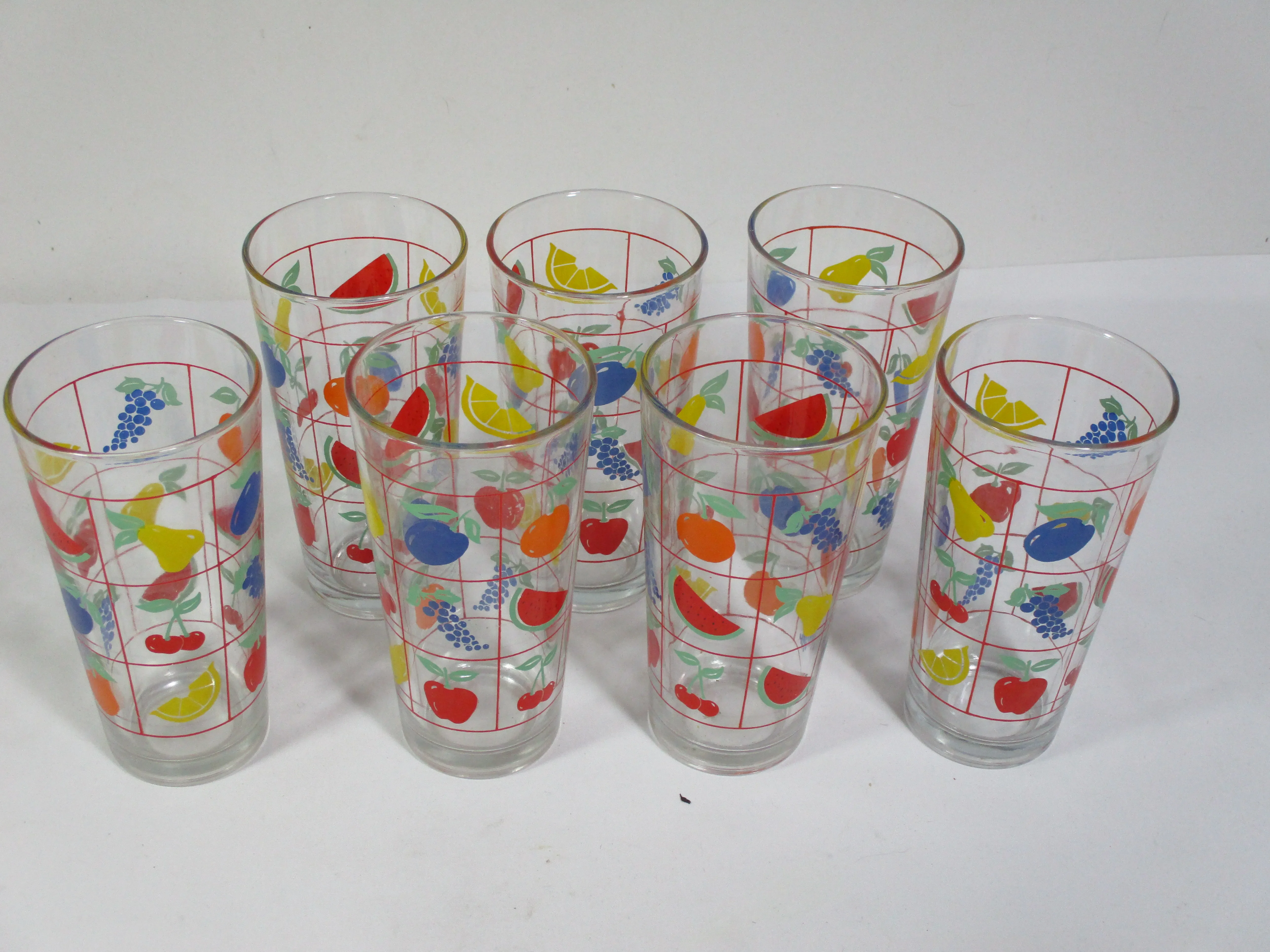 1960s Set of 7 Vintage Fruit Drinking Glasses
