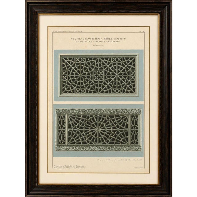 Antique ottoman marble balustrades print, yeşil mosque, i̇znik, alexandre raymond, 1924 this original architectural plate...