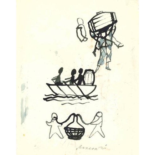 Wine History is a China ink and watercolor Drawing realized by Mino Maccari (1924-1989) in the 1960s. Hand-signed on the...