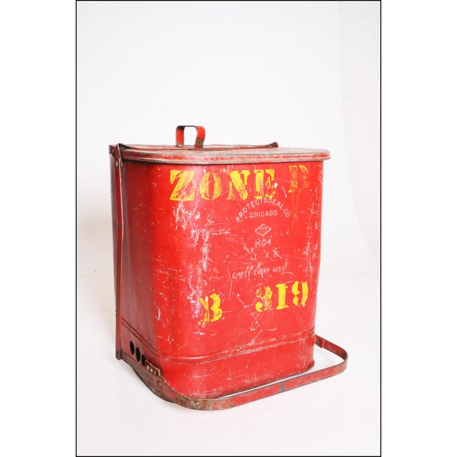 Vintage Industrial Red Metal Trash Can with Flip Top Lid Chairish