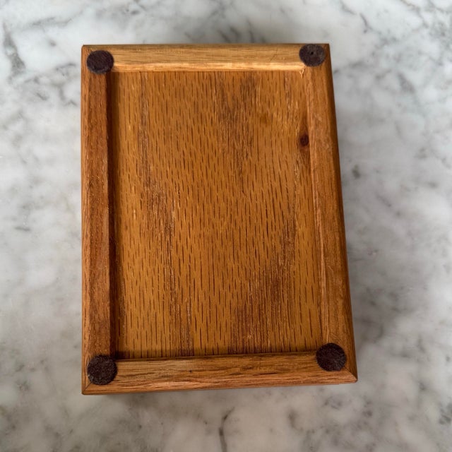 1980s Solid Wood Jewelry Box With Bald Eagle Tile Top, Signed by Artist Ted Blaylock, 1986, Red Felt Interior For Sale - Image 5 of 9
