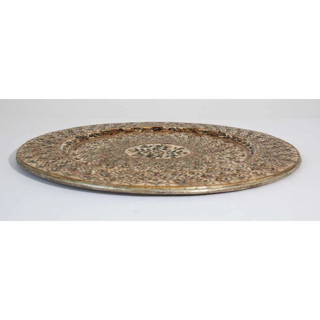 Indian Mughal Style Overlaid and Hand Painted Metal Platter 1950 For Sale - Image 12 of 13