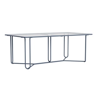 Brown Jordan Walter Lamb Aluminum 43" x 77" Rectangular Dining Table, Glass Top in Sapphire For Sale