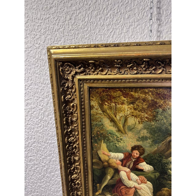 Antique Oil Painting Romantic Pastoral Scene 19th Century French Classical Art For Sale - Image 10 of 12