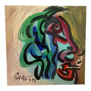 Peter Keil Original Abstract Portrait Painting on Board 1973