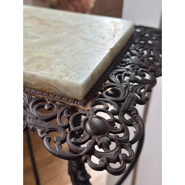 Antique 1890s National Brass & Iron Works Ornate Victorian Cast Iron and Onyx Plant Stand For Sale - Image 11 of 16
