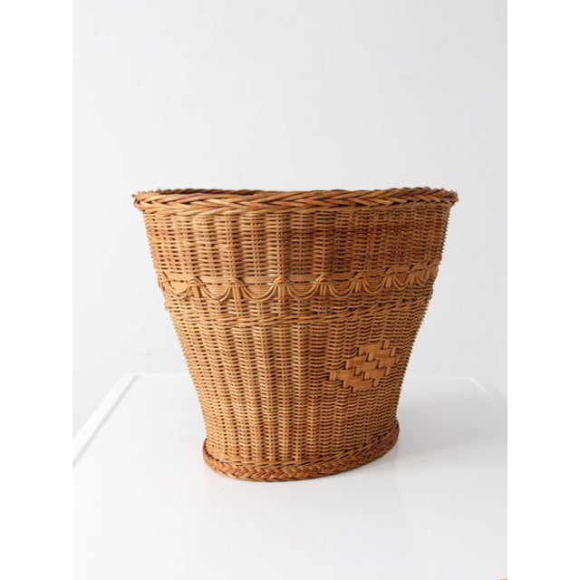 Mid 20th Century Vintage Woven Wicker Basket For Sale - Image 5 of 12