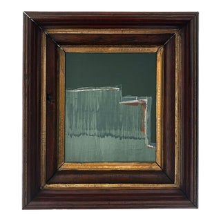 “Cabin Fern" Green Abstract Art in Antique Frame, Transitional Living Room Art by JTS For Sale