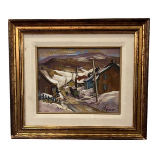 Late 20th Century Original Signed Impressionist Oil Painting of Canadian Village in Quebec by Louise Lecor Kirouac For Sale