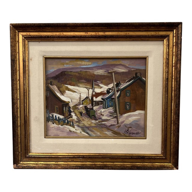 Late 20th Century Original Signed Impressionist Oil Painting of Canadian Village in Quebec by Louise Lecor Kirouac For Sale