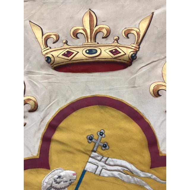 Gothic Antique French Hand-Decorated Silk Wall Flag For Sale - Image 3 of 12