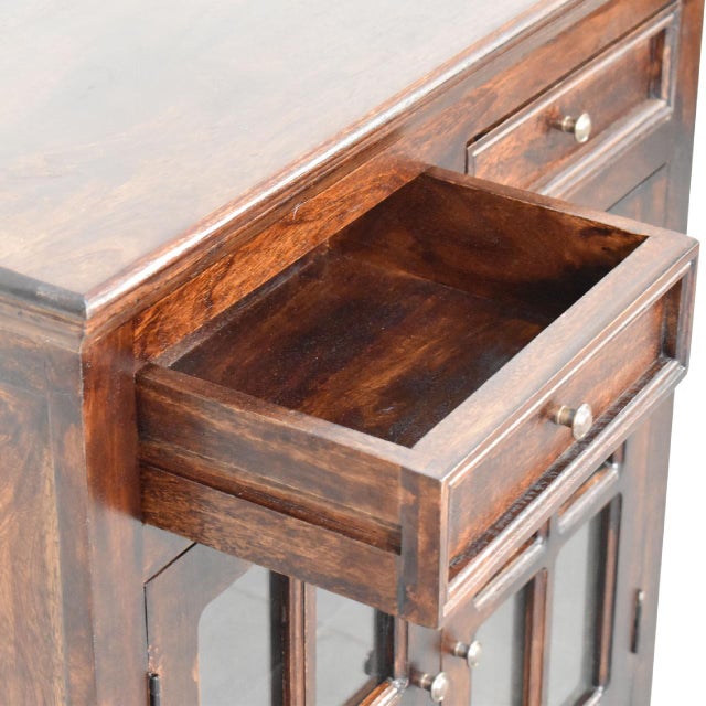 Brown Solid Wood Storage With Brass Knobs For Sale - Image 8 of 8