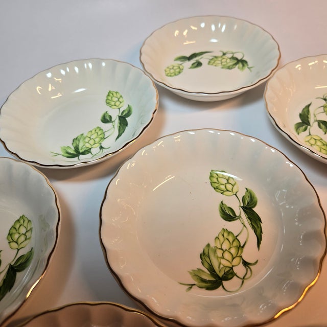 Gold Rimmed Hops Dessert Bowl- Set of Eight For Sale - Image 9 of 12